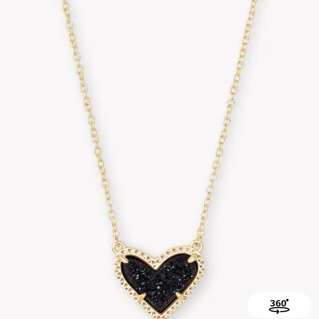 Kendra Scott 14k Gold Plated Necklace With Black Drusy Heart Pendant 55$